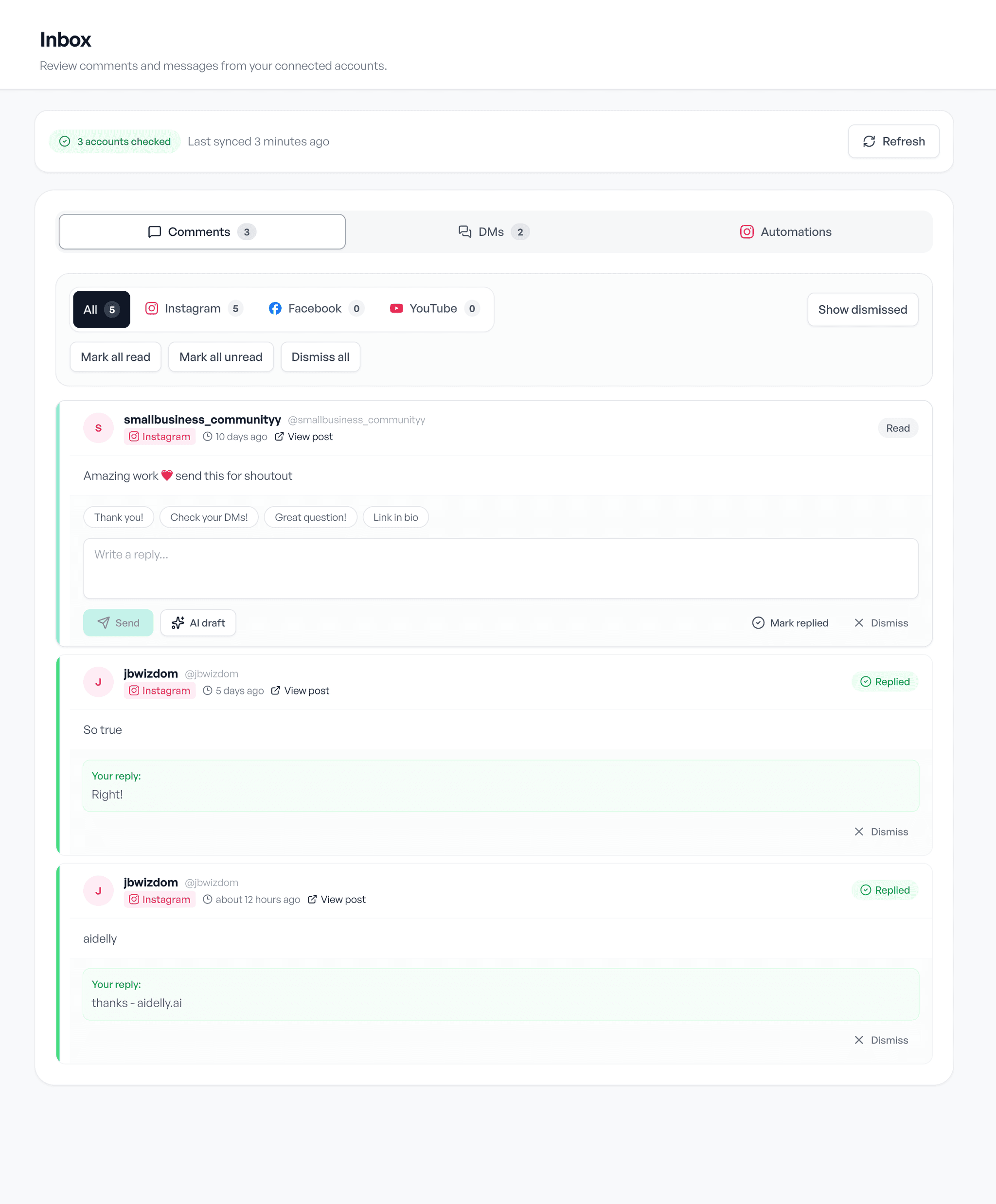 Every comment and DM. One place.